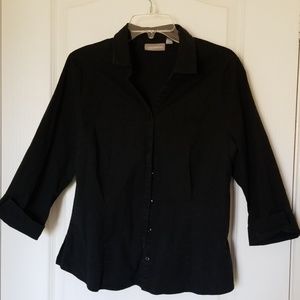 Black button down fitted stretch shirt size L